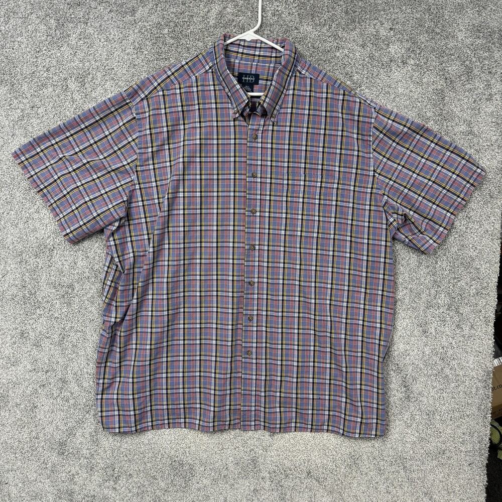Harbor Bay Button Down Shirt Mens 3XL Blue Red Plaid Preppy Retro Academia
